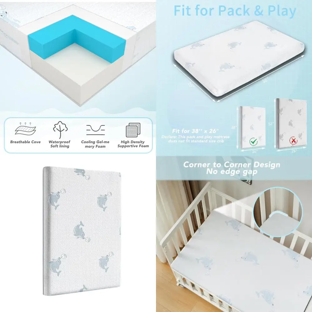 

Подушка для кроватки из пены с эффектом памяти, двусторонняя 38x26, моющийся чехол, подходит для матрасов N Play Pack