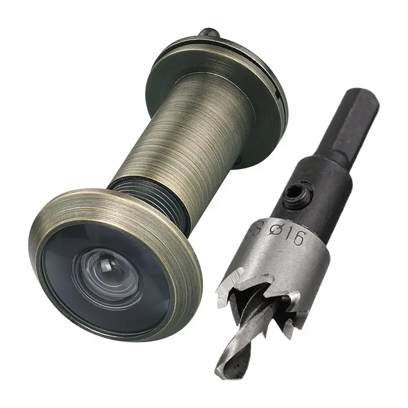 

B14C 220-Degree Solid Brass Peep Holes For Door With 16Mm Drill Bit, 0.63 Inch Door Peephole With Privacy, Easy To Use A