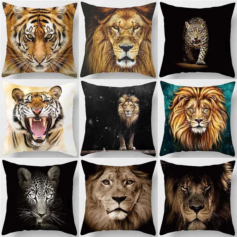 Wild Animals Lions Leopards Double-sided Printed pillow cover Short plush Suitable living room bedrooms sofa throw cushion cover