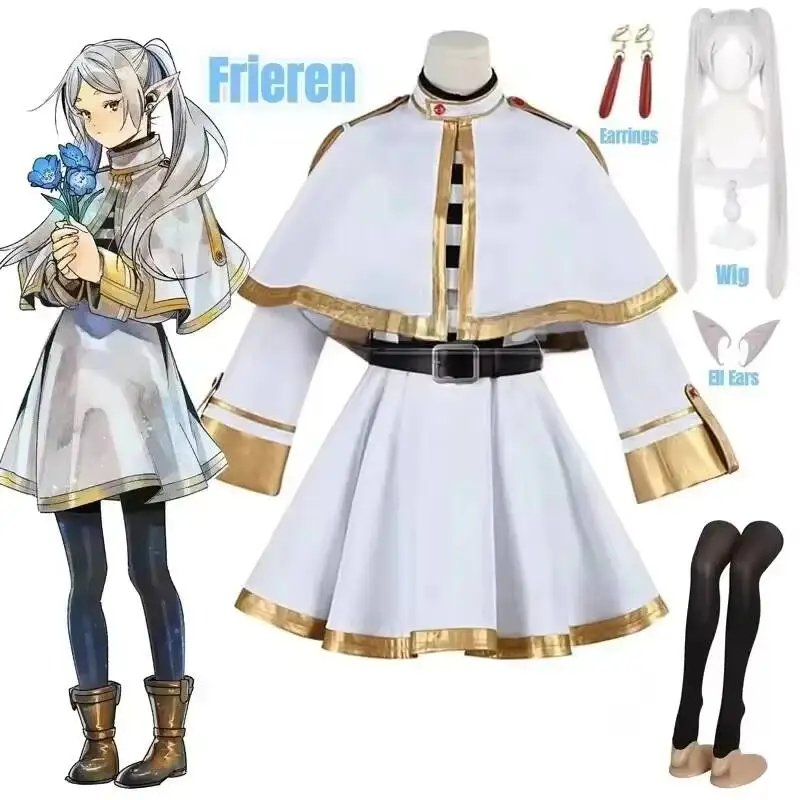 

Sousou No Frieren Cosplay Costume Wig Shoes Anime Figures Magician Dress Elf Ear Halloween Party Charistmas For Women