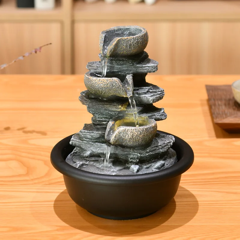 Tabletop Fountain 4 Level Waterfall Meditation Indoor Office Home Relax Desktop With Led