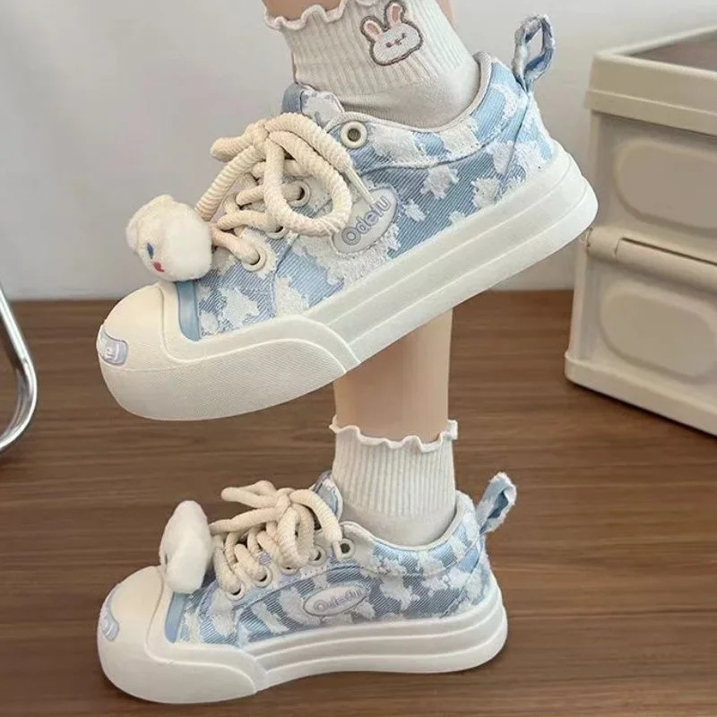 Sanrio Cinnamoroll Blue Canvas Shoes Girls 2024 New Cinnamoroll Platform Sneakers Versatile Cute Preppy Style Skateboard Shoes