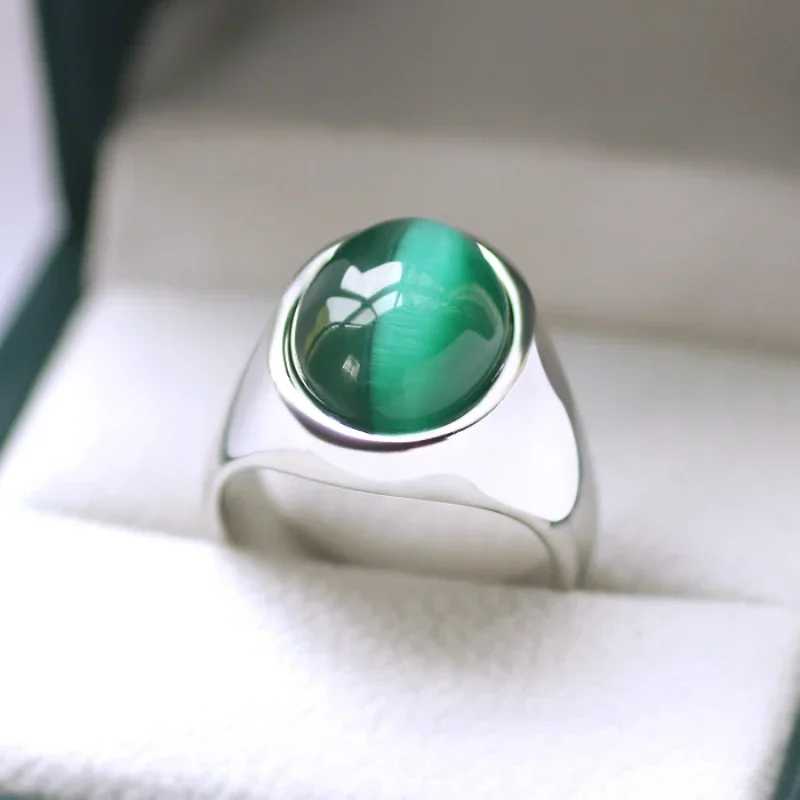 Premium Green Jade 316L Stainless Steel Women\'s Ring Simple Trendy Wedding Engagement Party Jewelry Accessories for Men Gift