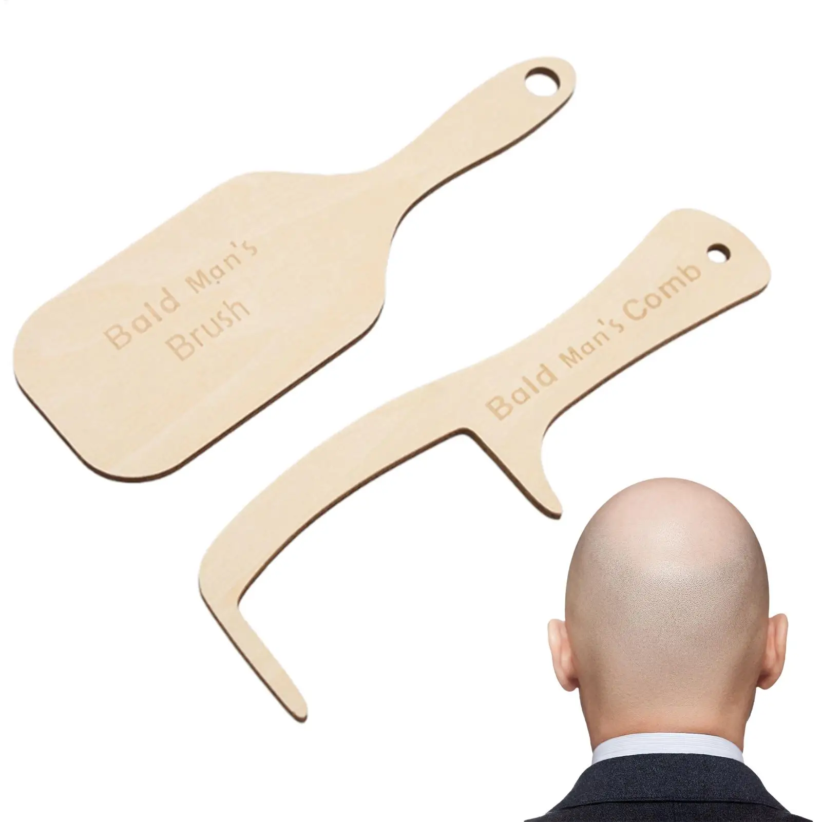 2pcs Funny Bald Man Grooming Tool Novelty Bald Man Hair Comb Hair Brush Buffer Head Polish Shiner Baldness Hairbrushes Gag Gift