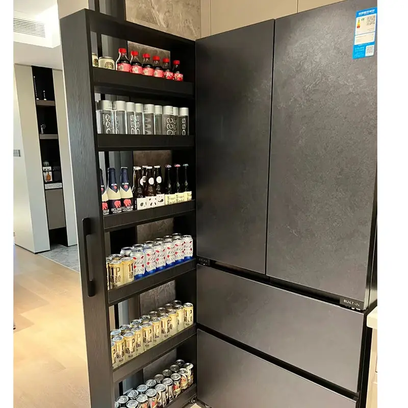 

Solid wood cabinet rack side pull-out type snack storage narrow gap kitchen refrigerator rack side storage