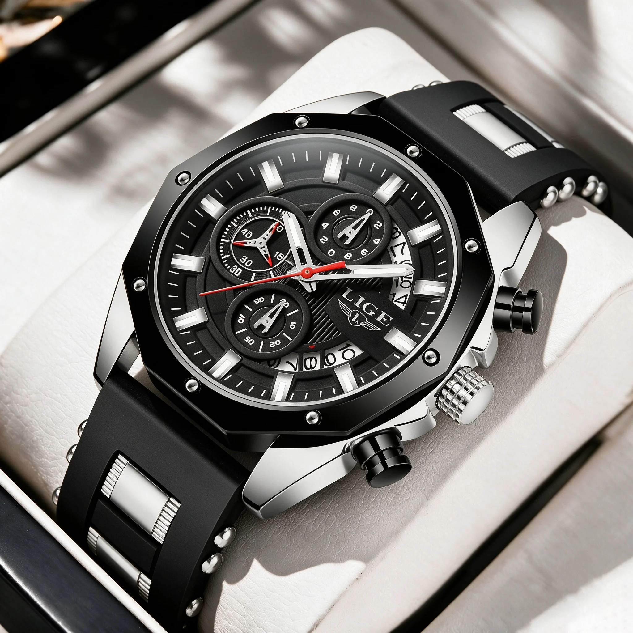 LIGE Fashion Men Watches Top Brand Luxury Silicone Sport Watch Men Quartz Date Clock Waterproof Wristwatch Chronograph Clock