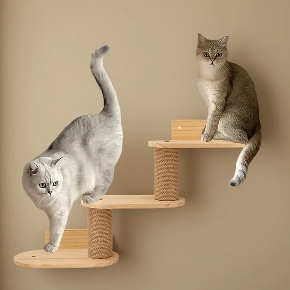 3-stufige Katzen-Wandregale, umwandelbare Katzenstufen, Sitzstangen, Wandmontage, Haustiermöbel zum Klettern von Katzen, Baum, Turm, Zubehör