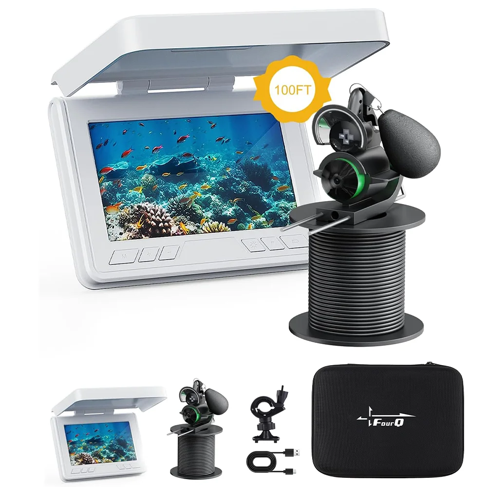 FOURQ Portable Fish Depth Finder Water Handheld HD 4.3 Inch LCD Fish Finder Underwater 220° Fishing Camera With Night Vision