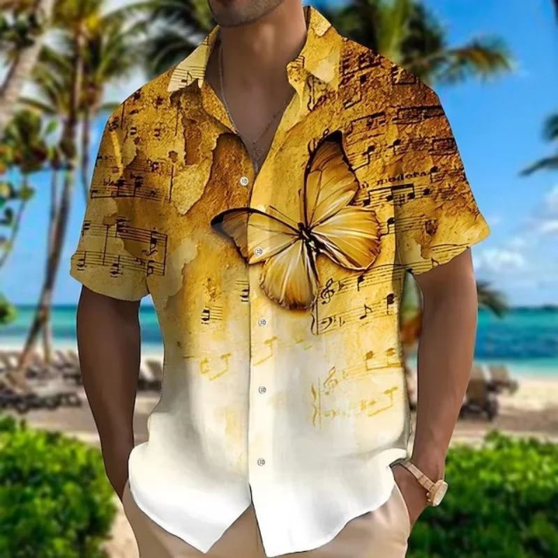 Hawaiian Beautiful Butterfly Pattern Shirt For Men Colorful Gradient 3D Printed Beach Shirts Casual Loose Short Sleeve Blouses