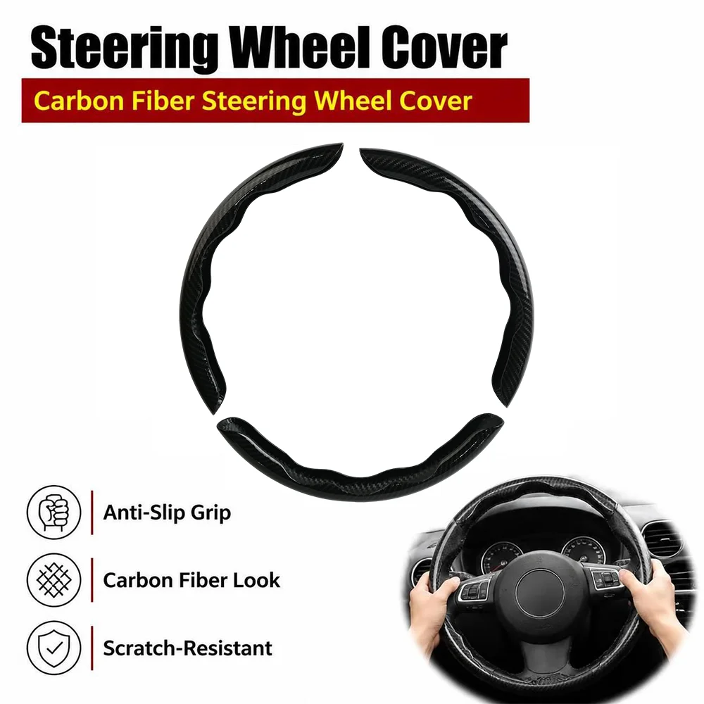 Carbon Fiber Steering Wheel Cover 3PCS Set 14-16 Inch Universal Anti-Slip Scratch-Resistant Car SUV Truck Interior Accessories