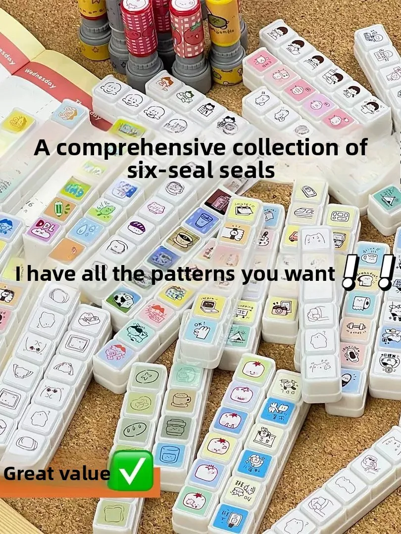 مجموعة أختام كرتونية من ستة أجزاء، أختام زخرفية إبداعية يدوية الصنع، مواد للأشغال اليدوية، أختام جاهزة، هدية لأفضل صديق #2