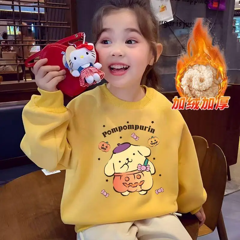 

Sanrio Pochacco Fleece Sweatshirt Boys Girls Cotton Flannel Long Sleeve Loose Warm Kids Clothes For Autumn Winter Cozy Thickened