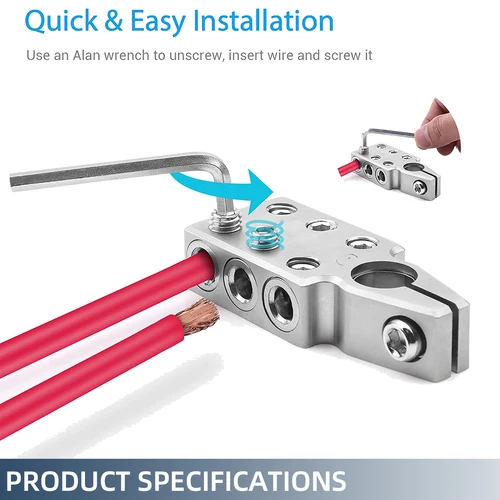 Imagen 2 del producto Abrazadera de terminal de batería de 6 vías Abrazadera de terminales de batería de plomo-ácido AWG de calibre 6x1/0 - Positivo y negativo (+/-) (par) para T cónico