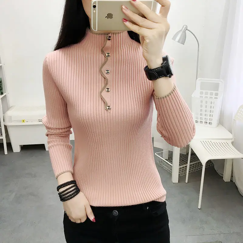 Slim Long Sleeve Simplicity Vintage Sweaters Autumn Winter Solid All-match Casual Pullovers Top Fashion Elegant Women Clothing