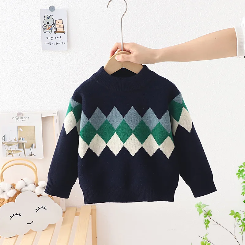 Baby Autumn Winter Boys Knit Sweaters Plaid Pullover Kids Sweaters Infant Clothing Toddler Boy Winter Tops Base Shirt FY11102