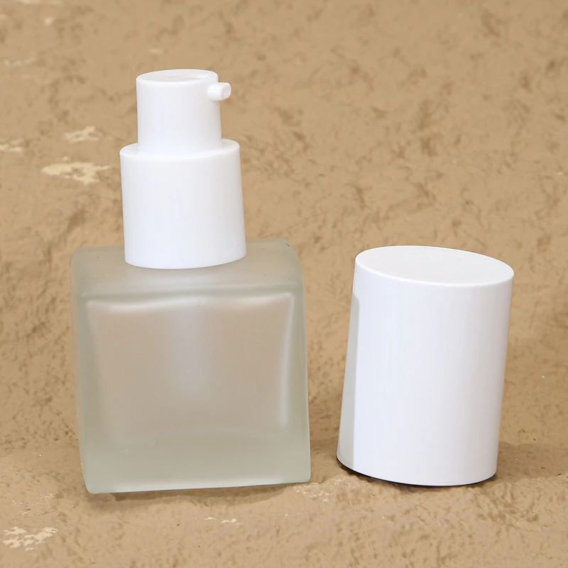 

50pcs Square Empty Pump Refillable Bottle 30ml Glass Liquid Foundation Container Frosted Bottle Portable Pump Cosmetics