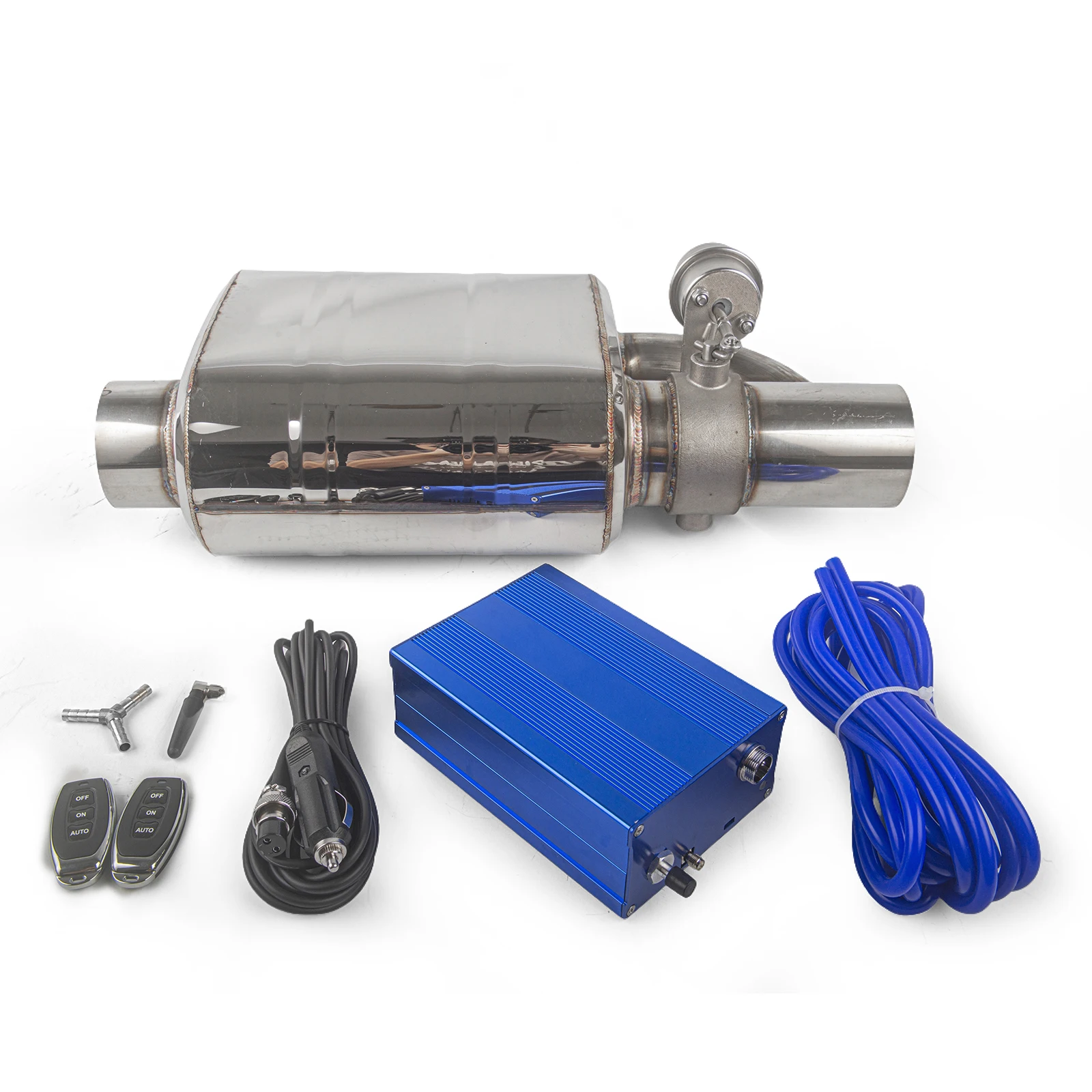 NEW! 2/2.25/2.5/2.75/3 Inch Universal Exhaust Muffler With Dump Valve Stainless Steel Electric Exhaust Cutout Remote Control Set