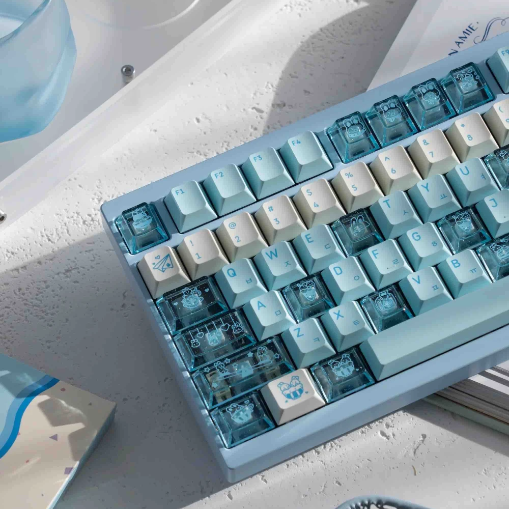 Cute Rabbit Theme Keycap 245Key PBT+PC Custom Personalized Keyboard Cap Cherry Profile KeyCap for Mechanical Keyboard Accessory