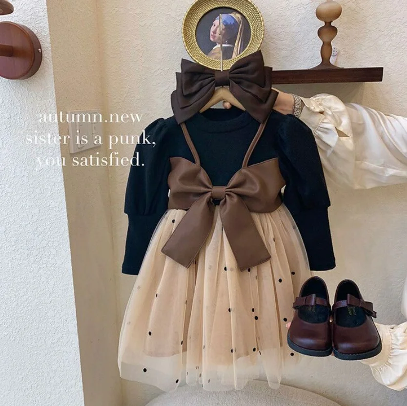 Kinderkleidung Baby Mädchen Zarte große Schleife Geburtstagspartykleid Geeignete Passform 1-3 Jahre Baby Frühling und Herbst Modekleid