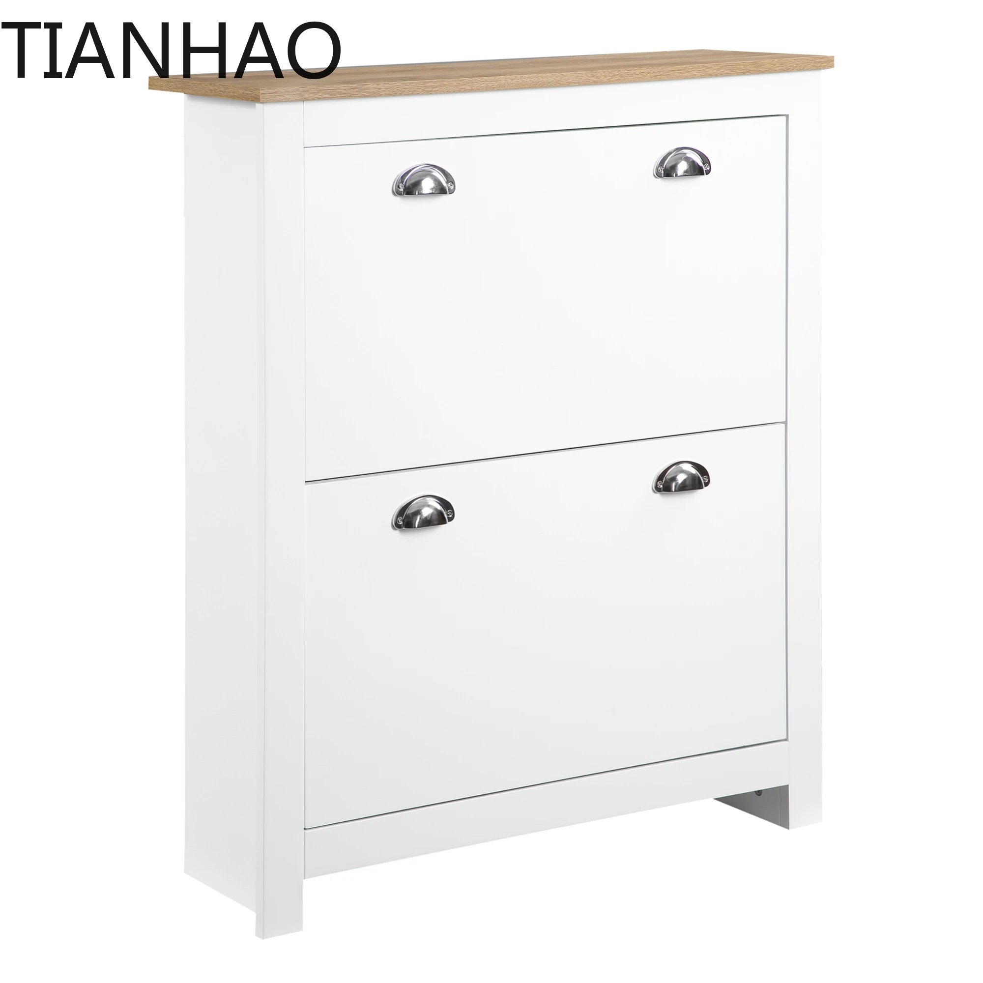 HOMCOM 2 Drawer Shoe Cabinet Narrow Shoe Cupboard with Flip Doors