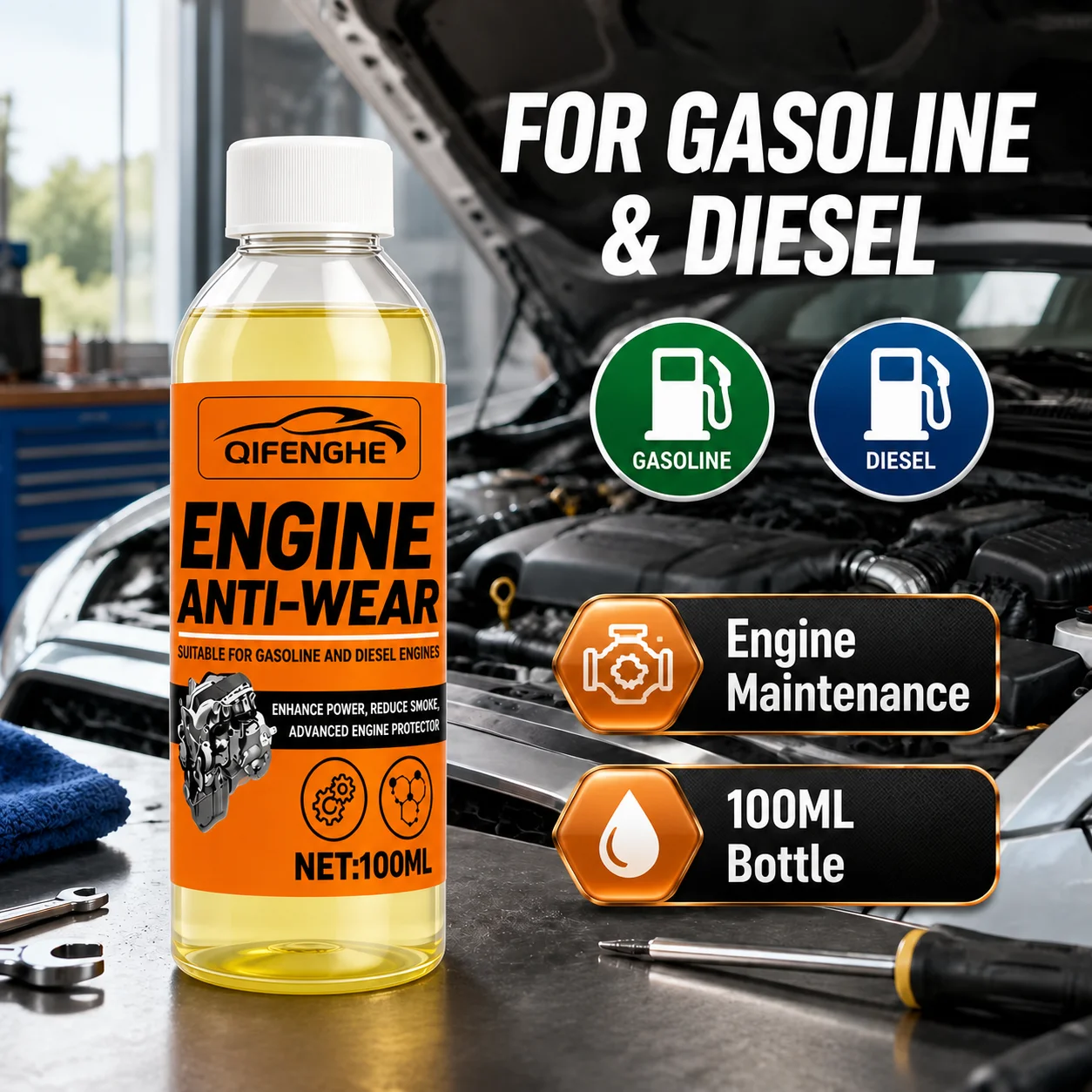 QIFENGHE 100ml Engine Anti-Wear Additive for Diesel Car, Reduce Exhaust Smoke, Enhance Power, Engine Oil Lubrication