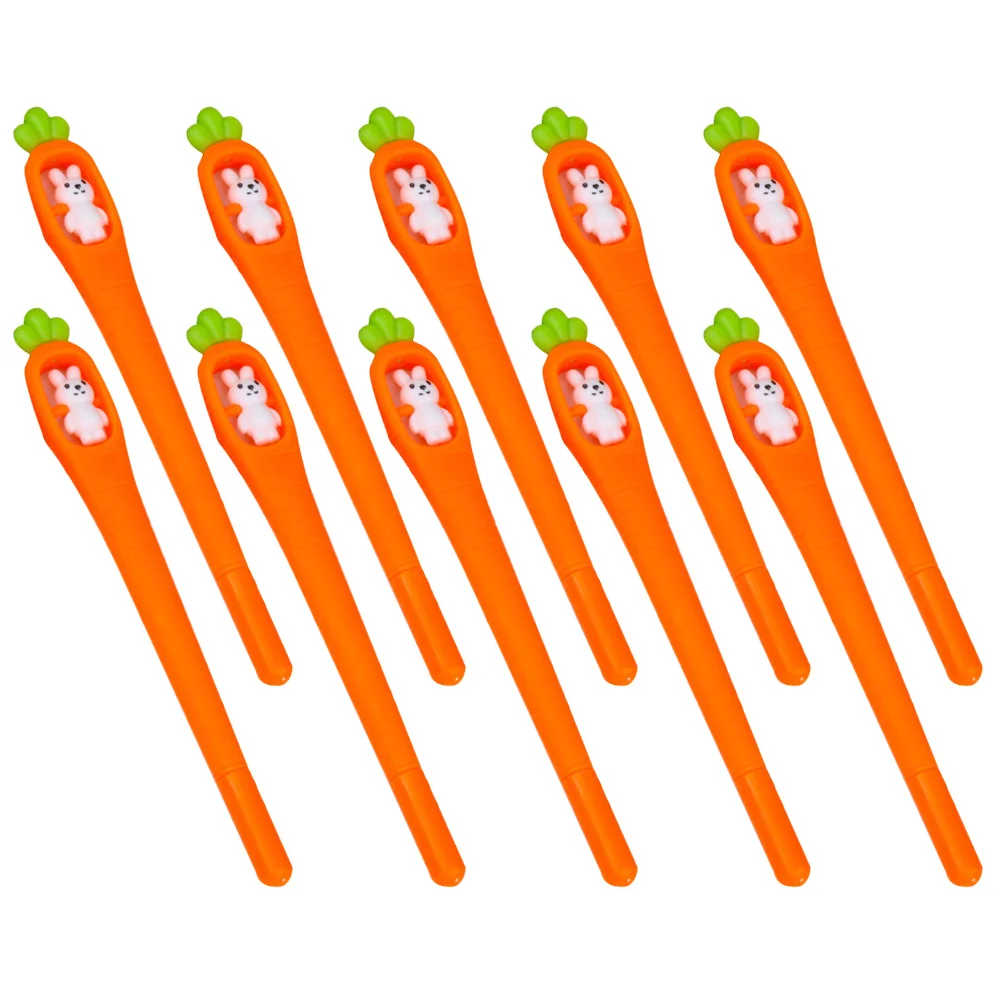 10pcs Carrot Shaped Gel Adorable Rabbit Design Kids Writing Pens Student Office School Use Cartoon Stationery Sign Pens