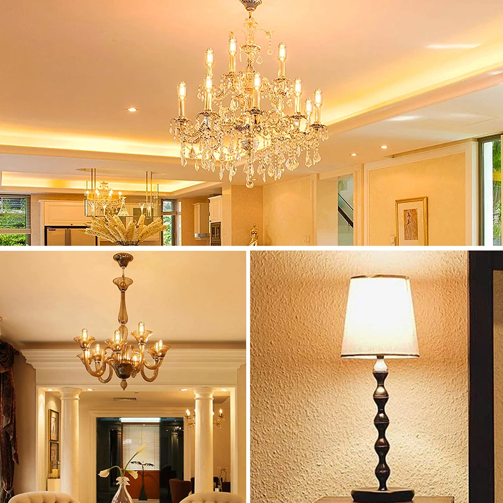 Tubular Retro Night Bulb E14 E12 220V 110V Dimmable 3W 2200K Soft Filament Living Room Table Light Chandelier Replaceable Bulbs