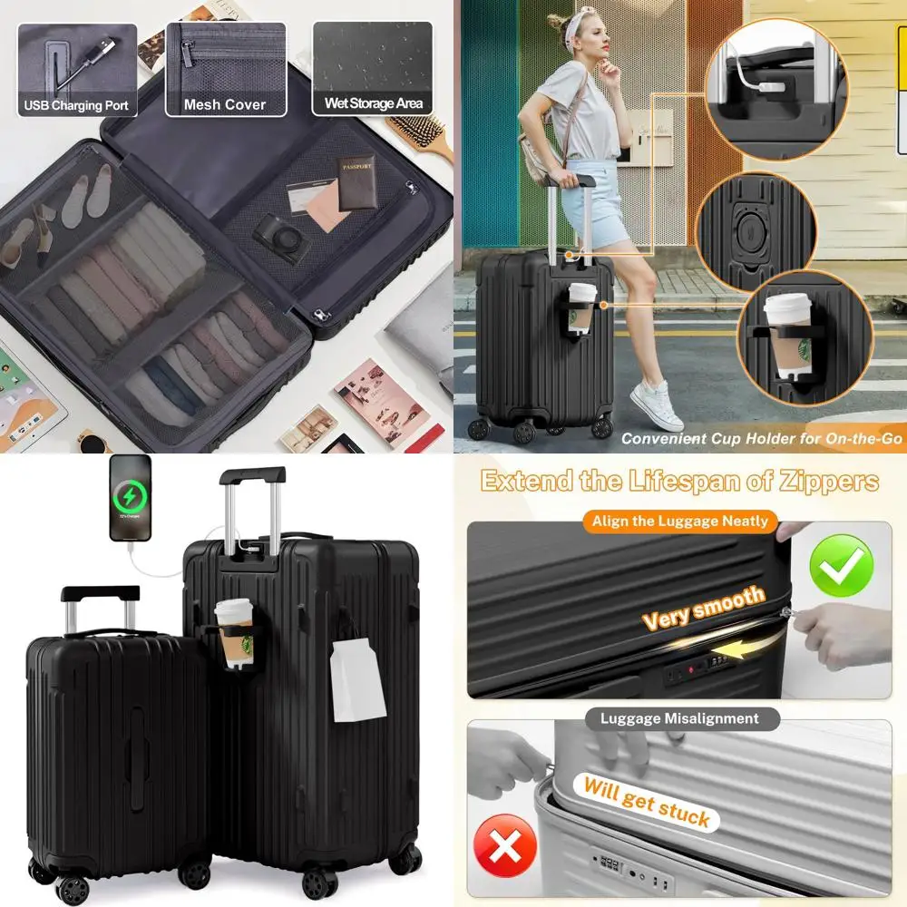 

2 Piece Spinner Suitcase Set - Hardside Luggage with TSA Lock, USB Charging Port, Carry-On Size, 20+28 Inch