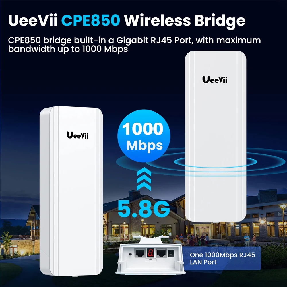 UeeVii CPE850 2pcs 5KM Outdoor CPE Long Range Extender WIFI Router 1000Mbps 5.8Ghz Wireless Bridge Access Point Wifi Repeater