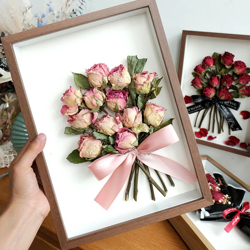GH Finished red rose dried flower photo frame for girls' birthday senior Valentine's Day Mother's Day gifts