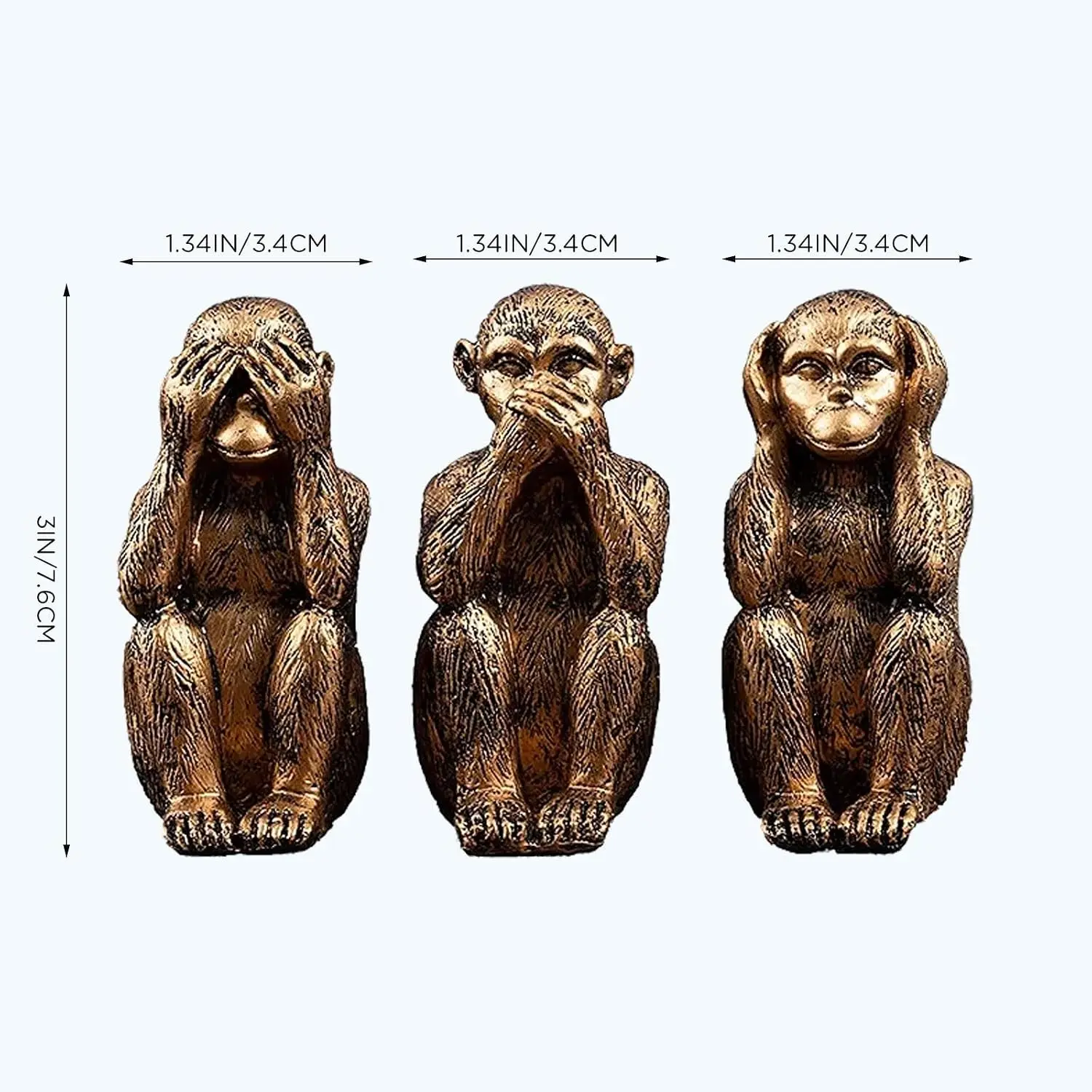 3 Wise Monkeys Statue Set - Hear No Evil See No Evil Speak No Evil - Resin Monkey Figurines for Office and Home, Customized