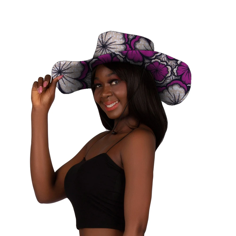 

Women's African Ankara Summer Sun Hat 100% Cotton Colorful Reversible Foldable Wide Brim Fabric Beach Church Party Cap WYB800