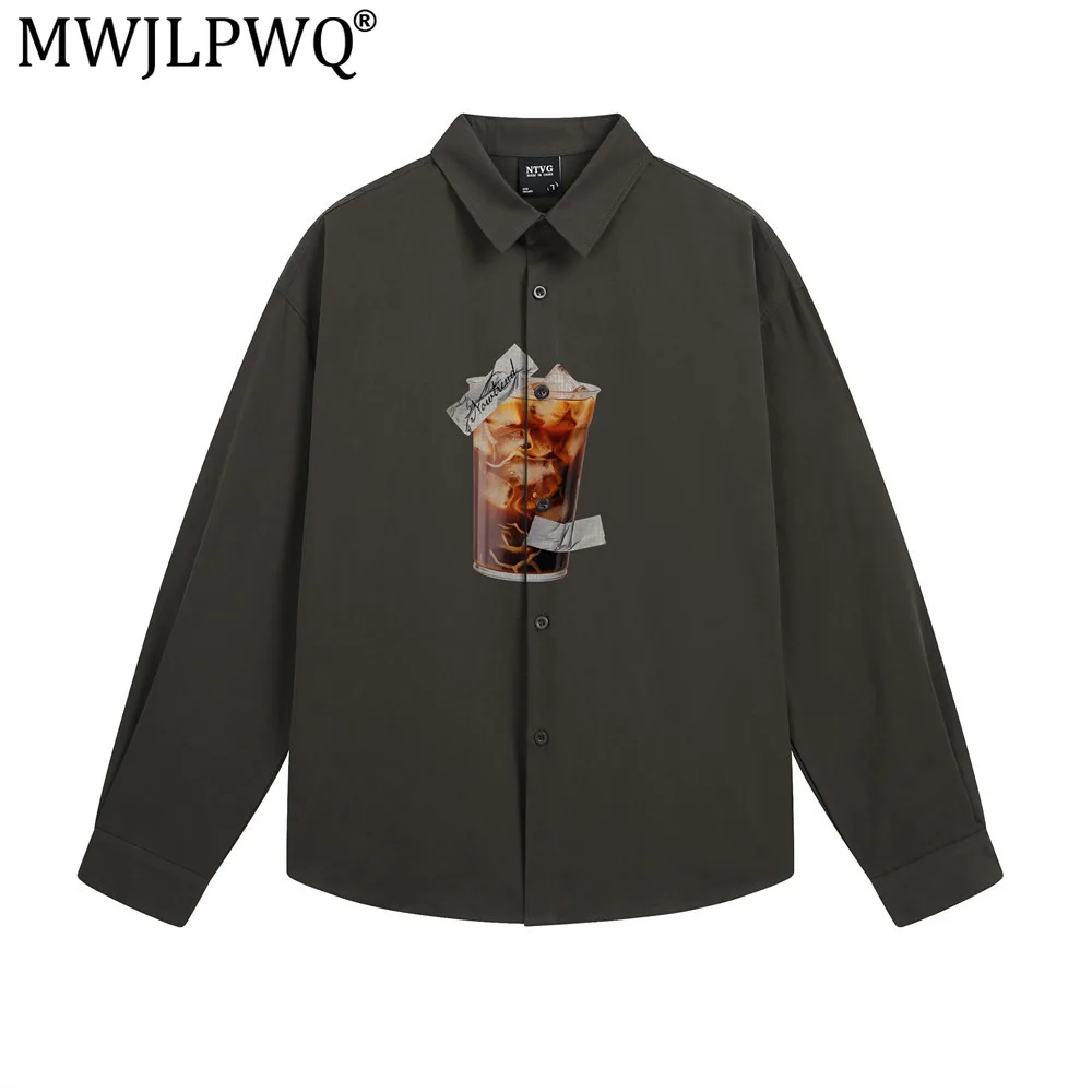 MWJLPWQ Trendy Men's Unique Pattern Printed Shirt Lapel Single Breasted Loose Casual Long-Sleeve Tops For Spring Autumn 21233