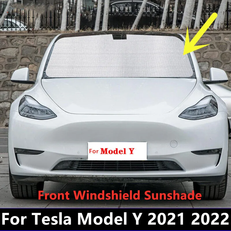 

Foldable Front Windshield Thick Privacy Interior Sunshade Aluminum Foil UV Protection For Tesla Model Y 2021 2022