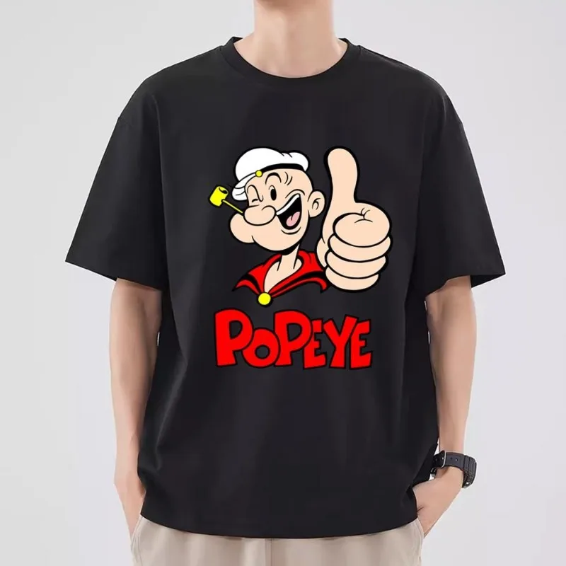 P-Popeye Cartoon T Shirt Men Couple Combination Clothes Short Sleeve Collar Fashion T-shirt Women Cotton