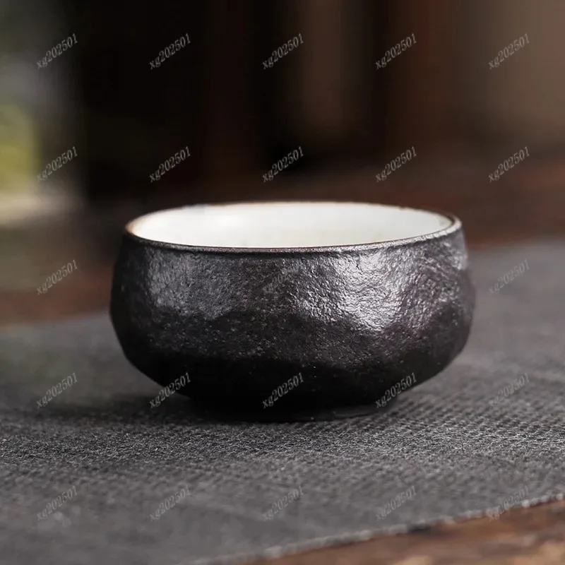 2pc Japanese Stoneware Bamboo Hat Tea Cup - Retro Kiln Change Master Cup for Kung Fu Tea Set