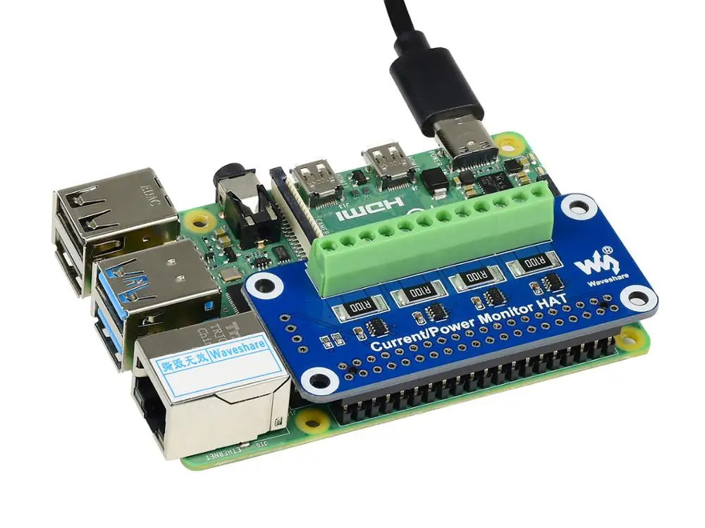 Fotografia 4: Waveshare chapéu de monitor de corrente/tensão/potência de 4 canais para Raspberry Pi, interface I2C/SMBus