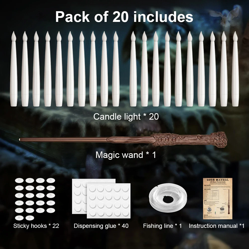 Flickering Warm Light with Wand LED Flameless Taper Candle Handheld Candlestick Flameless Floating Light Party Halloween Decor