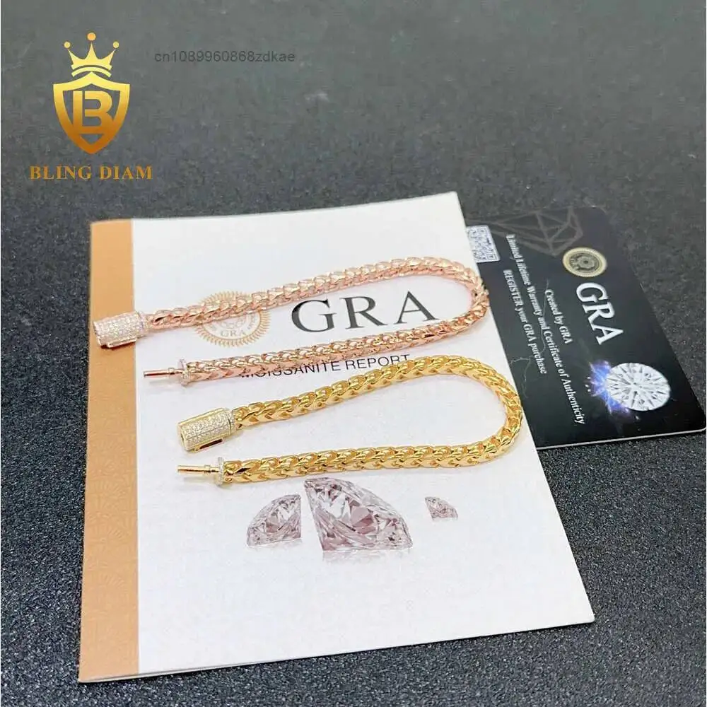 Luxury 4mm 925 Sterling Silver Twist Rope Design Vvs Moissanite Iced Out Hip Hop Cuban Link Bracelet.