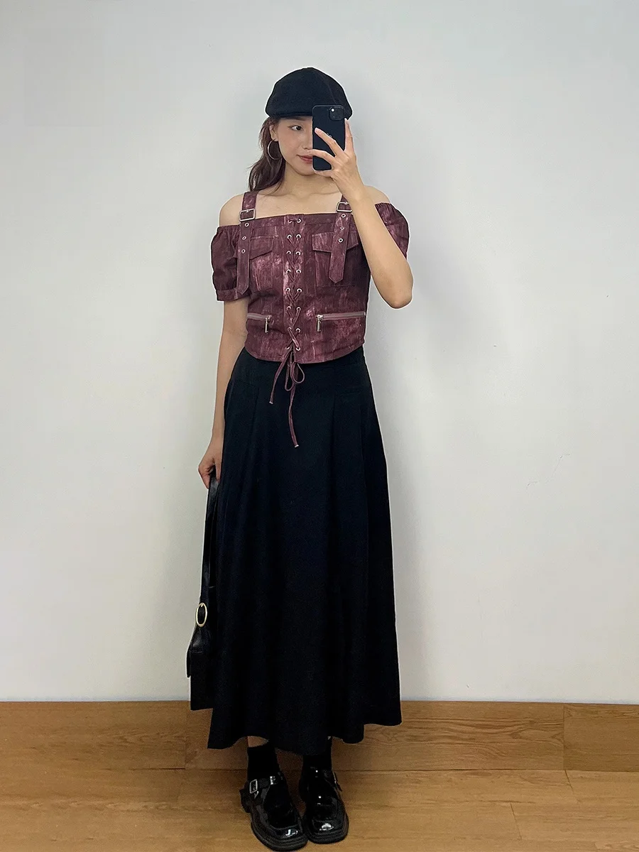 

Летний новый топ в американском ретро-стиле с одним открытым плечом, дизайнерский, сексуальный, дышащий, свободного кроя, из хлопка