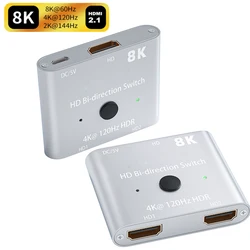 8K HDMI 2.1 przełącznik splitter 4K 60Hz Bi-direction HDMI 2.0 przejściówka HDMI AB przełącznik Splitter 1x2 lub 2x1 dla PS5 Xbox PS4