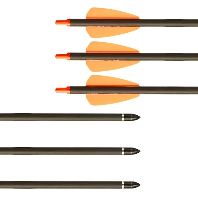 Strzały do kuszy z czystego włókna węglowego, pomarańczowe, pióra, 7,5 cala, z możliwością dostosowania rozmiaru, wymiennymi głowicami i łukami.