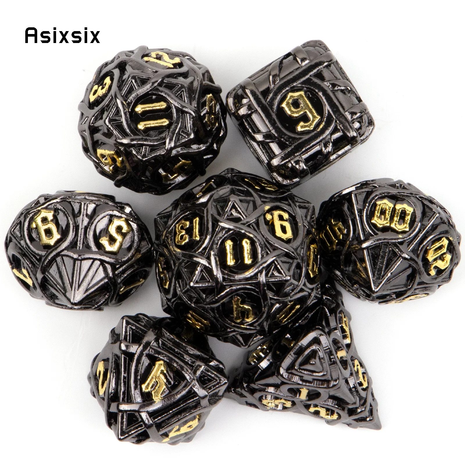 

Набор из 7 металлических многогранных кубиков в черно-желтую полоску, идеально подходящий для ролевых игр, карточных игр и в качестве подарка