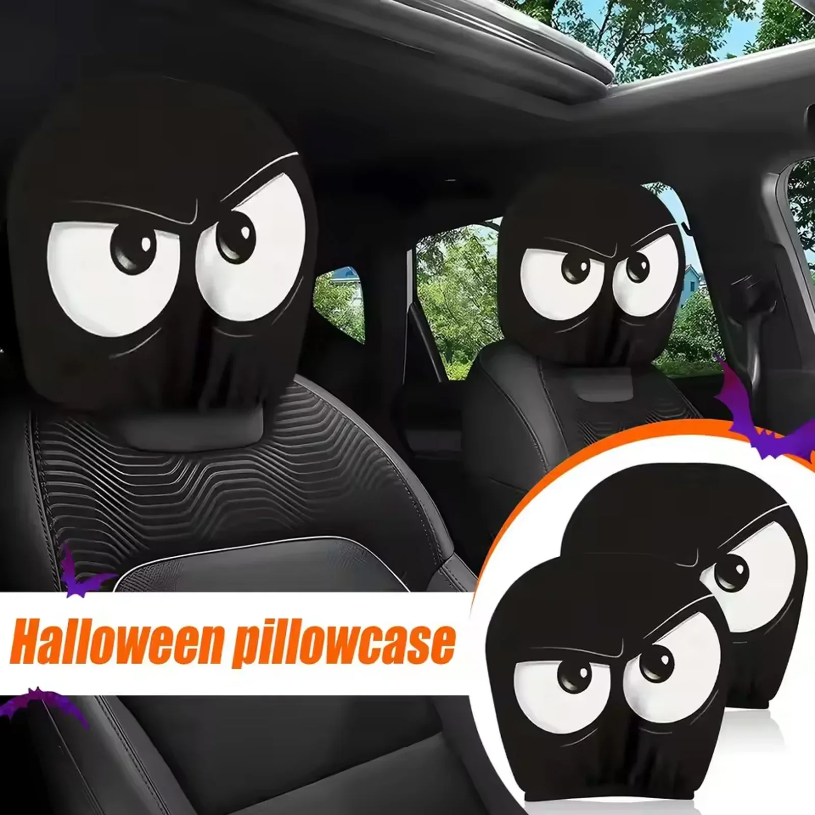 1/2Pcs Skull Print Elastic Car Headrest Covers Universal Funny Auto Accessories for Most Vehicles Car Halloween Party Ornaments