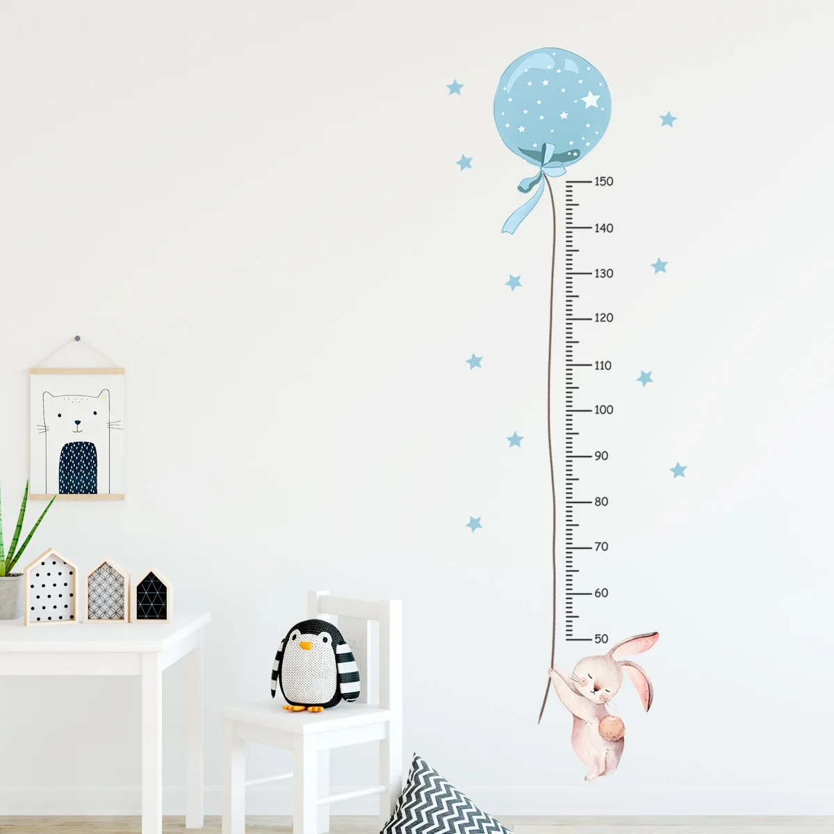 Balloon Rabbit Wall Stickers for Baby Girls Room Kids Room Height Ruller Grow Up Chart Height Measurement Wall Decals Nursery