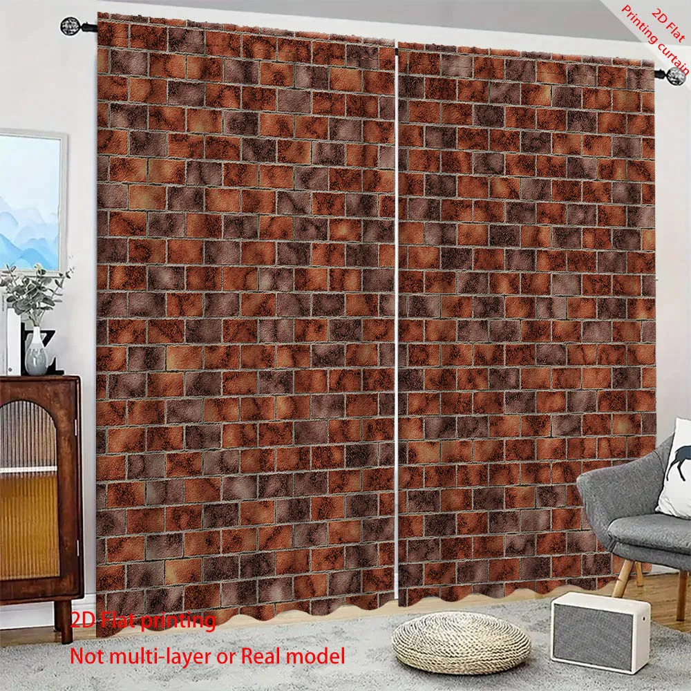 Brick and stone wall printed curtains, home balcony sunshades, decorations for dormitories, offices, bedrooms, and living rooms