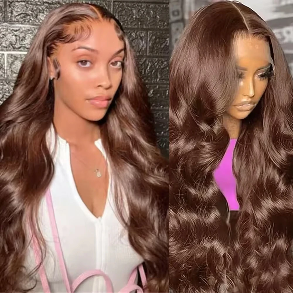 

#4 Chocolate Brown Body Wave Wig 13x6 HD Lace Frontal Human Hair Wig Colored Body Wave Wigs 200 Density 46 Inches For Women