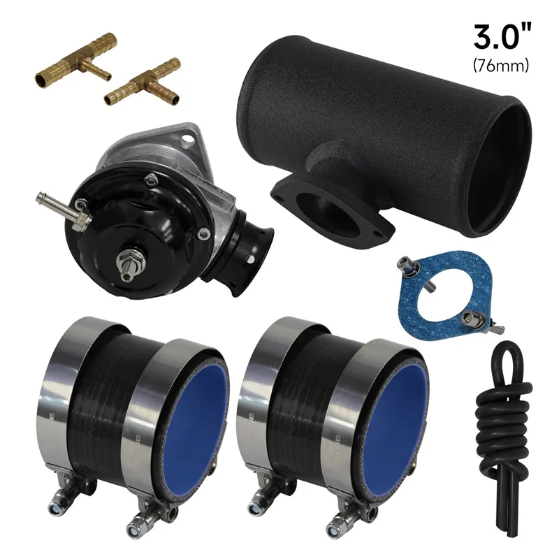 

10PSI Blow Off Valve BOV +Type RS 3'' 76mm Flange Pipe Adapter Silicone Hose Kit