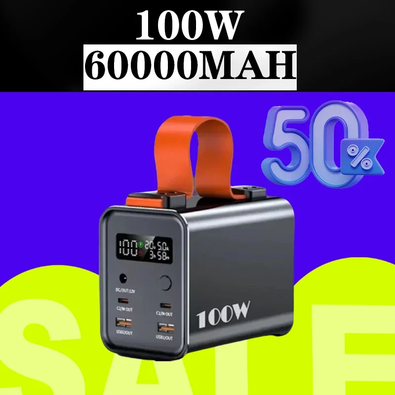 

PD100W 60000mah/30000mah Large Capacity Mobile Power Supply USB Caper C Fast Charger Outdoor Battery Suitable for iPhone Xiaomi