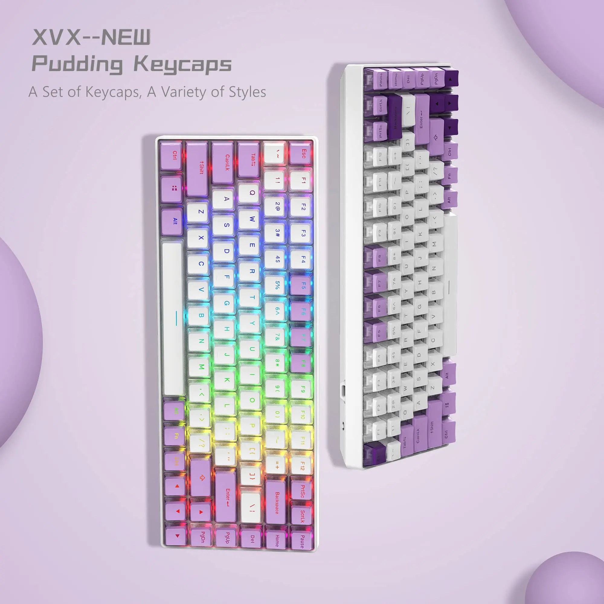 165 Key Pudding PBT Keycaps Full Set Purple OEM Profile Double Shot Japaness Keycap for 100% Anne Pro 2 Mechanical Keyboard